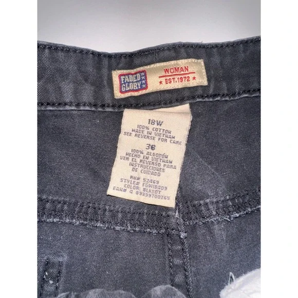 Faded Glory Womens Black Cotton Chino Shorts Size 18W FGW15303 Casual Mid Rise - Picture 4 of 5